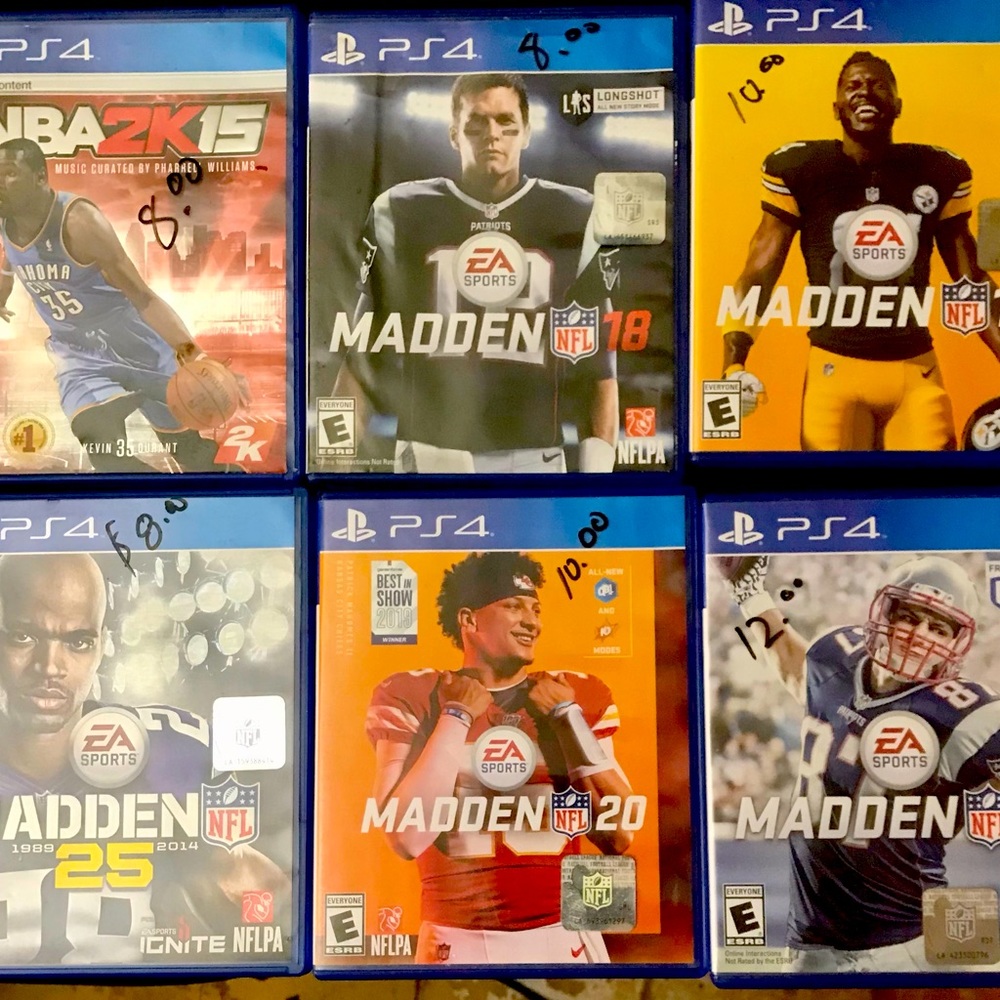 Ps4 madden 20, 19, 18, and 17 and NBC 2k 15….each marked unless u want all them